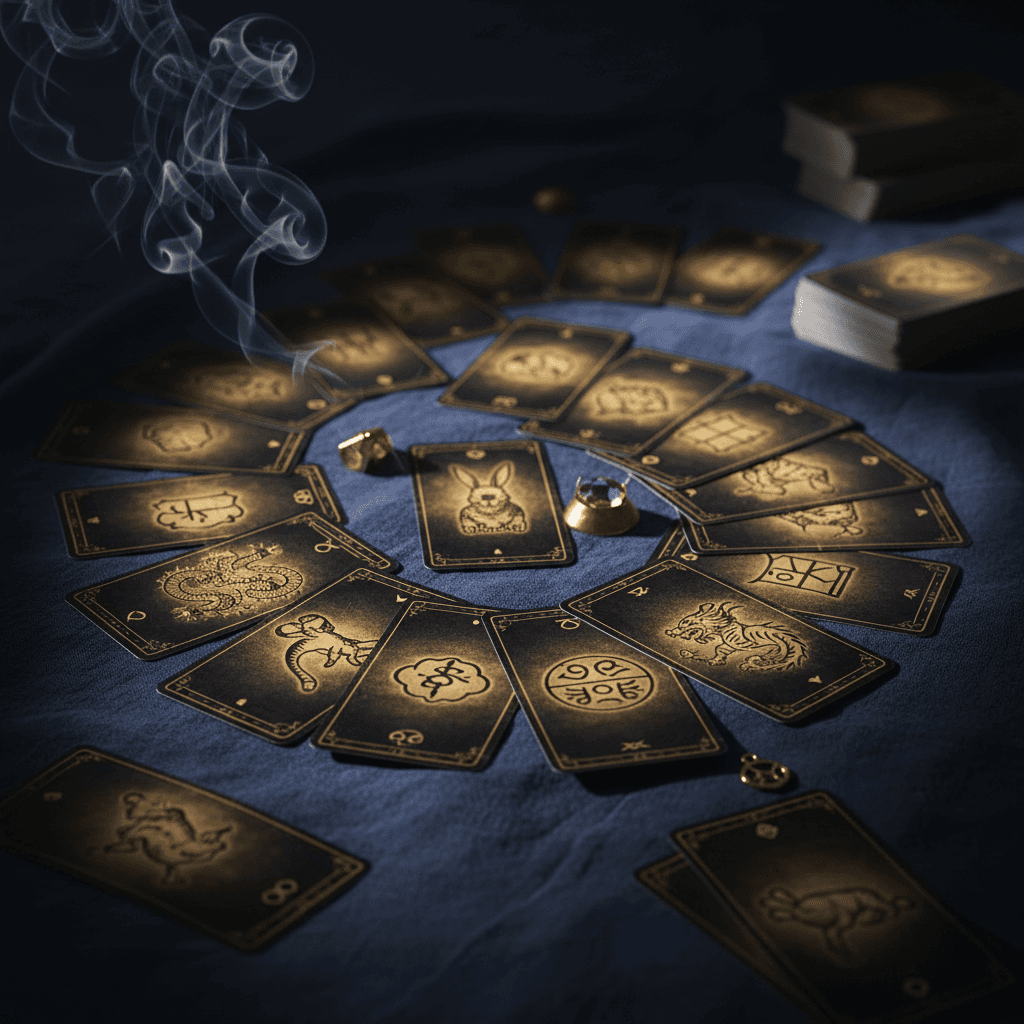 Traditional BaZi and astrological symbols arranged thoughtfully